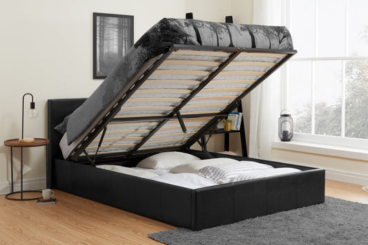 Contemporary Berlin End Lift Ottoman Storage Bedframe available in Black or Brown Faux Leather