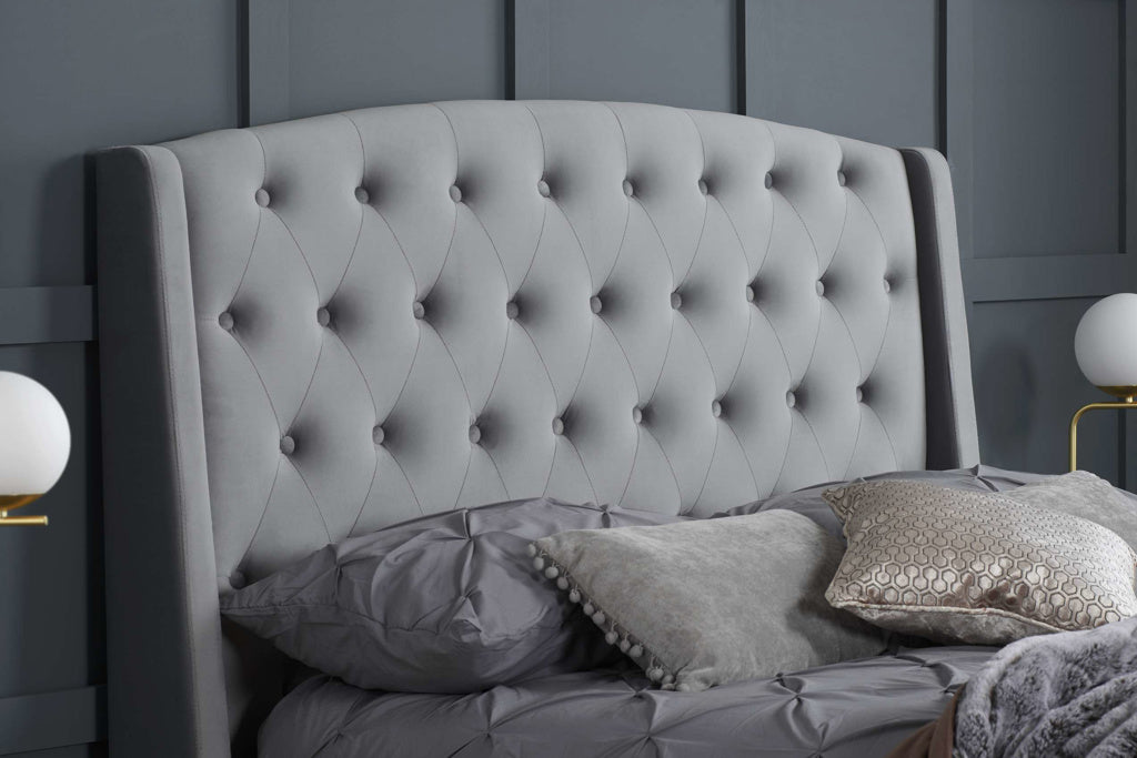 Balmoral Bed Grey velvet Suede Wingback Headboard