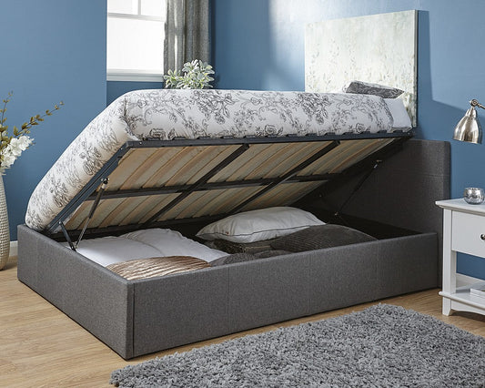 Istanbul Grey Fabric Side Lift Or End Lift Ottoman Storage Bed 4 Sizes Available