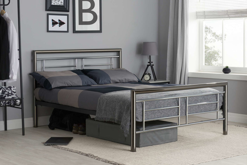 Contemporary Montana Chrome And Nickel Metal Bed Frame